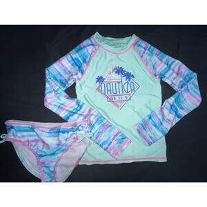 Nautica Rashguard Set Watercolor Print Girl 12/14 EUC